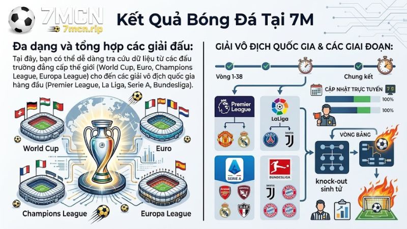 Các giải đấu bóng đá hàng đầu được tổng hợp trên 7M