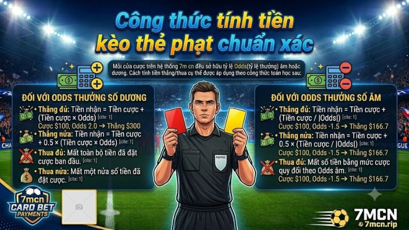 Công thức tính tiền thắng thua kèo thẻ phạt 7m