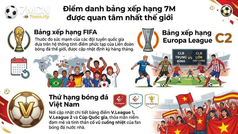 Điểm danh bảng xếp hạng 7M được quan tâm nhất thế giới