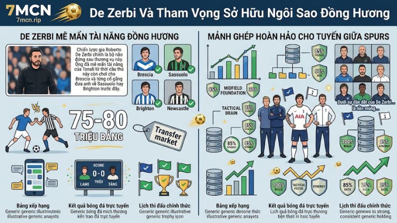 Sơ đồ chiến thuật của Tottenham dự kiến xoay quanh Sandro Tonali dưới thời De Zerbi.